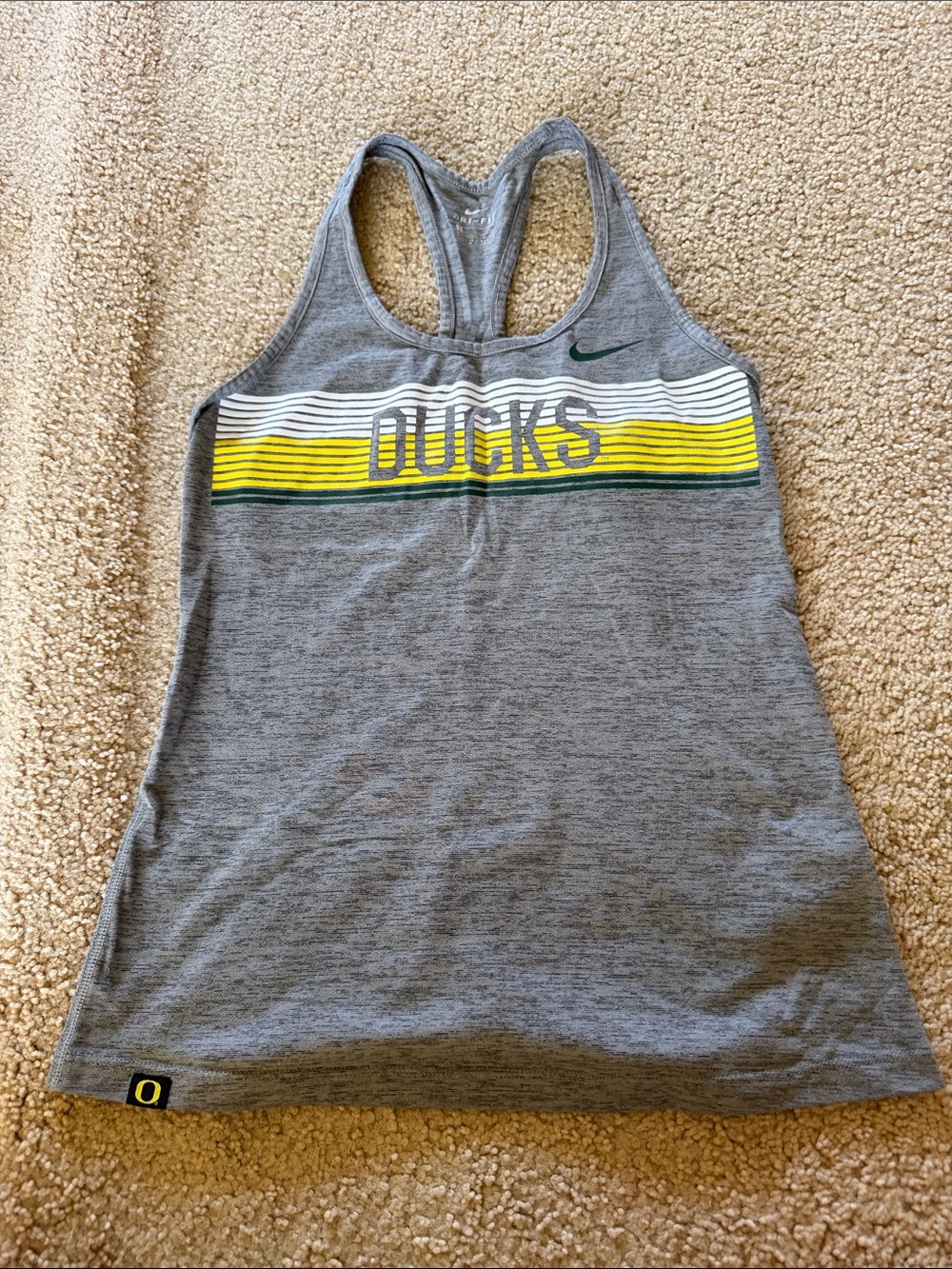 Nike Grey Oregon Ducks Racerback Tank with Yellow & Green Stripes